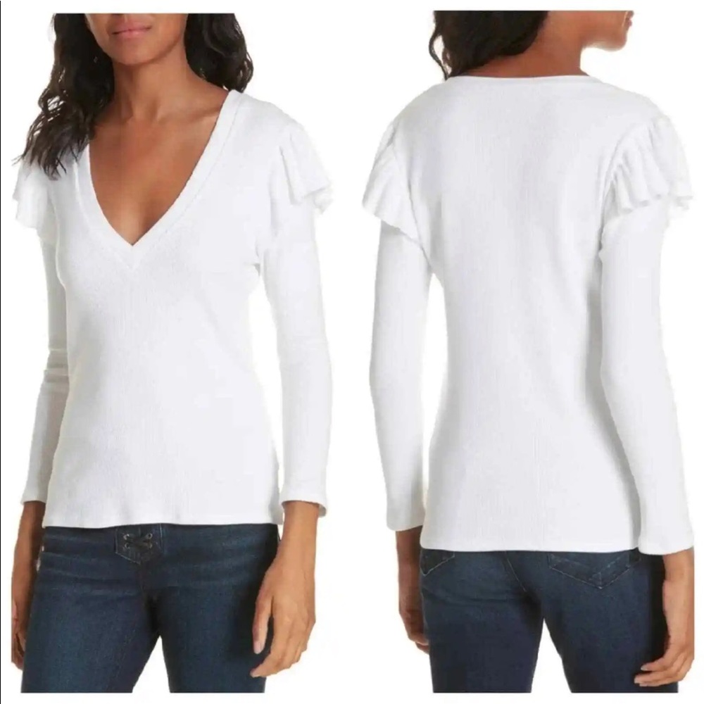 ⭐️ Veronica Beard Selene Ribbed Top Ruffle Shoulder Size XS